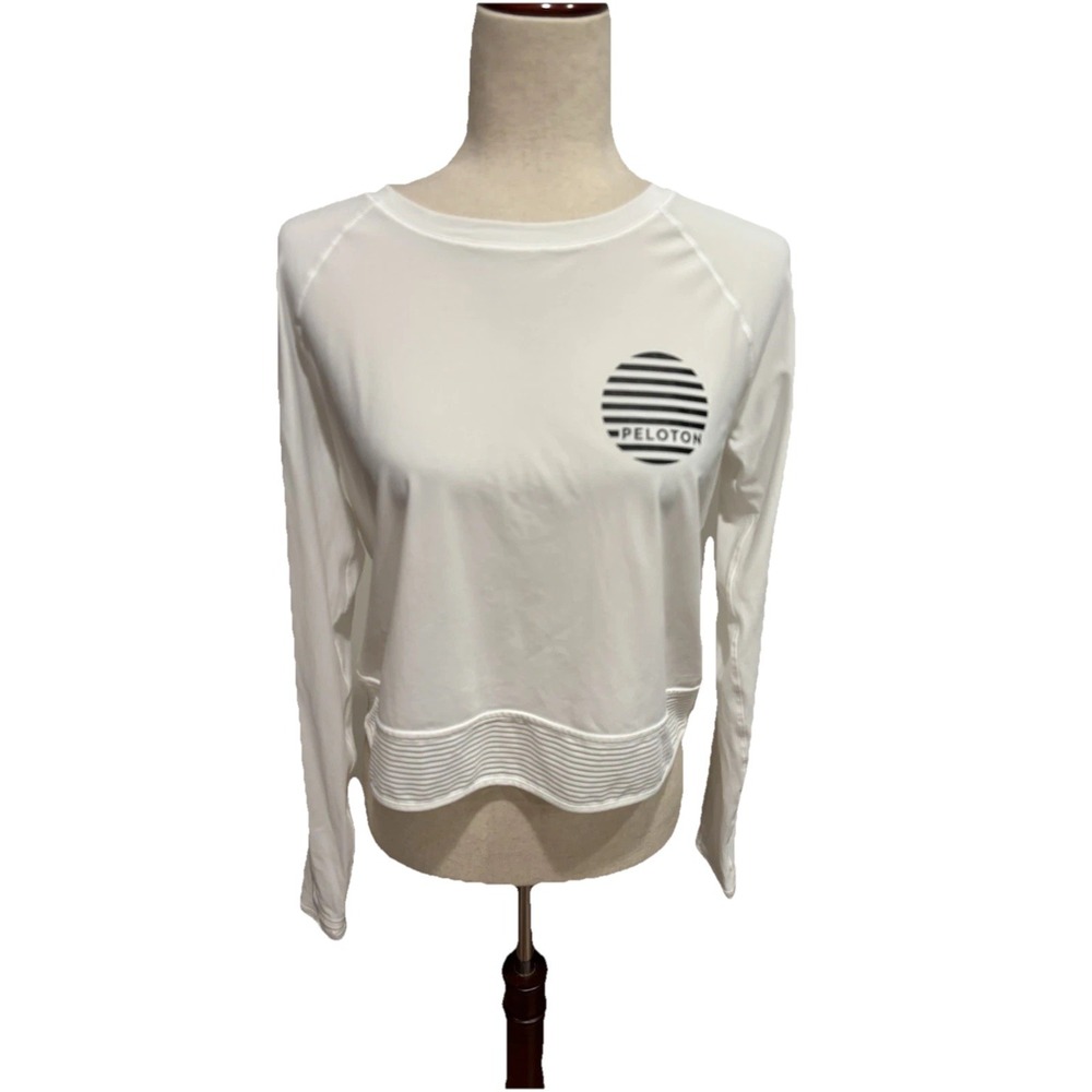 Lululemon x Peloton White Crew Neck Crop Shirt Athleisure Spinning Workout Sz 6